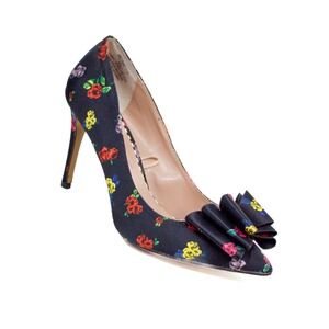 Betsey Johnson Bret Stiletto Heels Floral Bow Pumps Black & Multi Rose Size 7